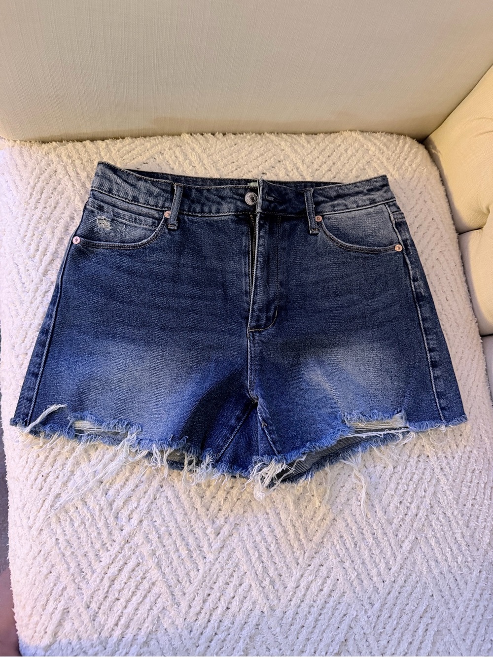 Articles Of Society Dark Blue Frayed Hem Denim Shorts
